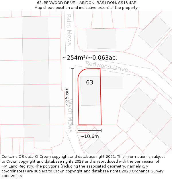 63, REDWOOD DRIVE, LAINDON, BASILDON, SS15 4AF: Plot and title map