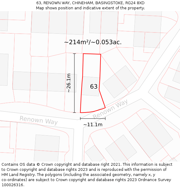 63, RENOWN WAY, CHINEHAM, BASINGSTOKE, RG24 8XD: Plot and title map