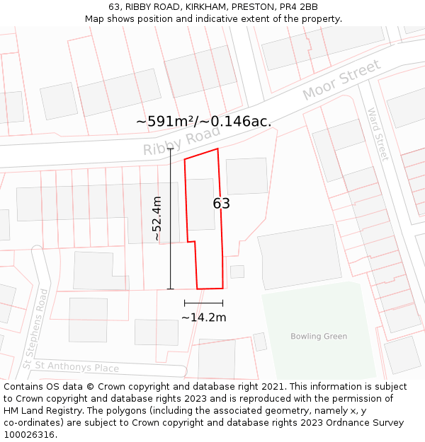 63, RIBBY ROAD, KIRKHAM, PRESTON, PR4 2BB: Plot and title map