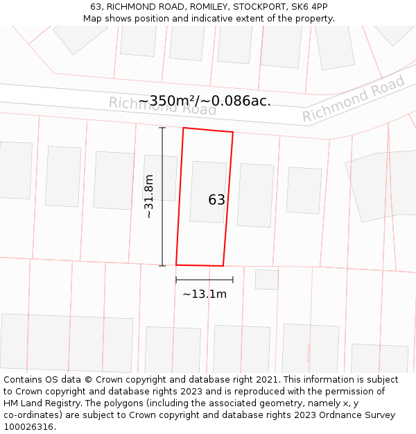 63, RICHMOND ROAD, ROMILEY, STOCKPORT, SK6 4PP: Plot and title map