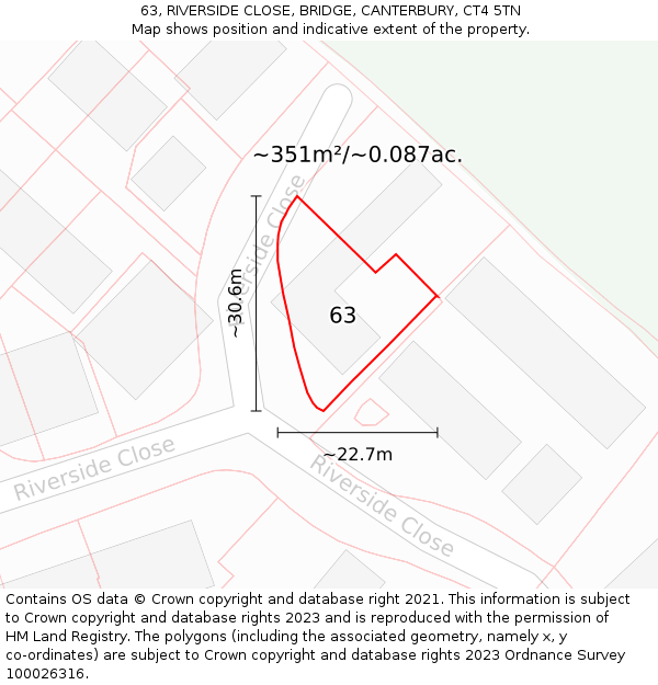 63, RIVERSIDE CLOSE, BRIDGE, CANTERBURY, CT4 5TN: Plot and title map