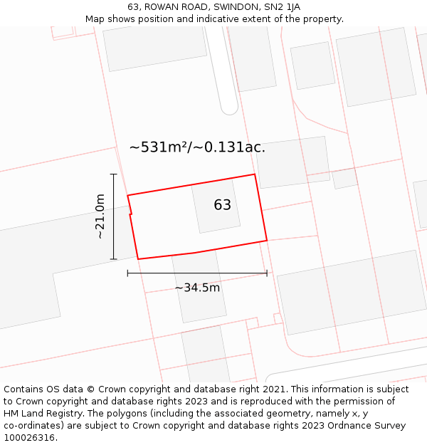 63, ROWAN ROAD, SWINDON, SN2 1JA: Plot and title map