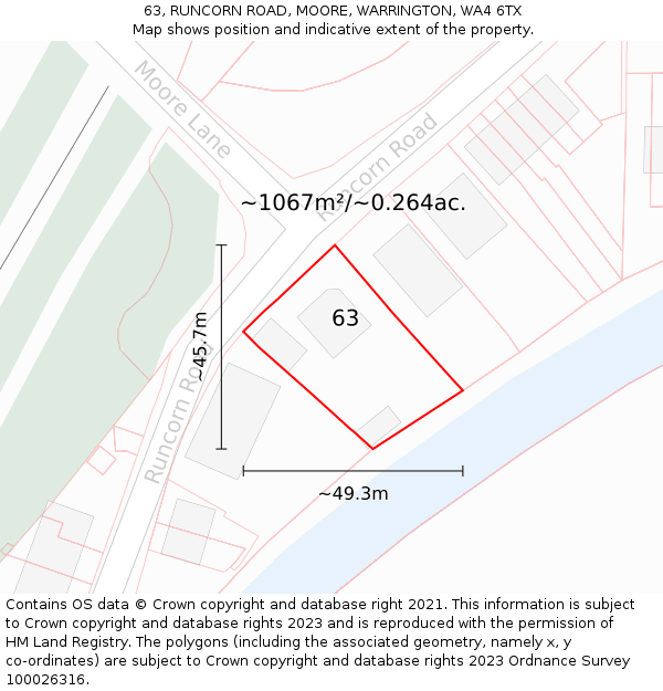 63, RUNCORN ROAD, MOORE, WARRINGTON, WA4 6TX: Plot and title map