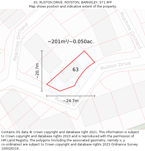 63, RUSTON DRIVE, ROYSTON, BARNSLEY, S71 4FP: Plot and title map
