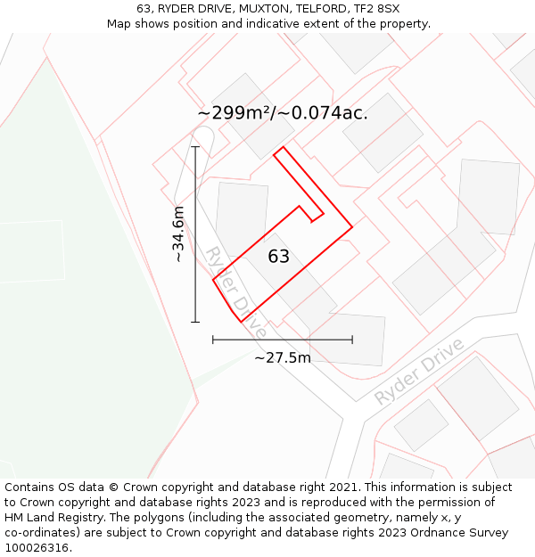 63, RYDER DRIVE, MUXTON, TELFORD, TF2 8SX: Plot and title map