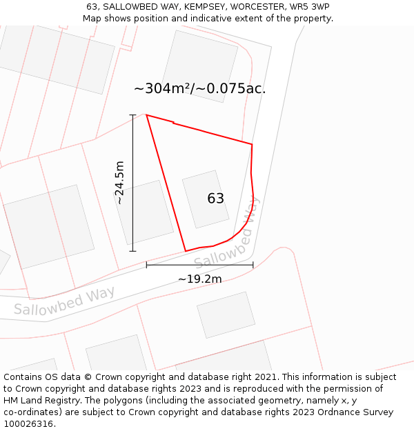 63, SALLOWBED WAY, KEMPSEY, WORCESTER, WR5 3WP: Plot and title map
