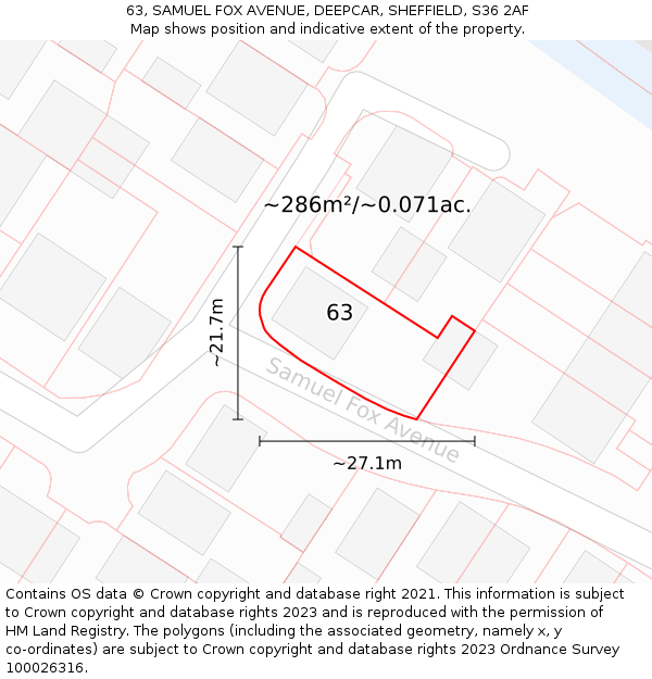 63, SAMUEL FOX AVENUE, DEEPCAR, SHEFFIELD, S36 2AF: Plot and title map