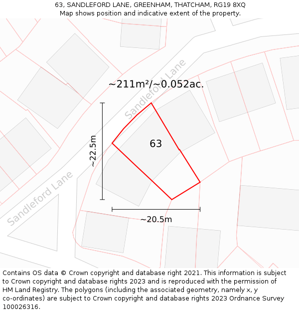63, SANDLEFORD LANE, GREENHAM, THATCHAM, RG19 8XQ: Plot and title map