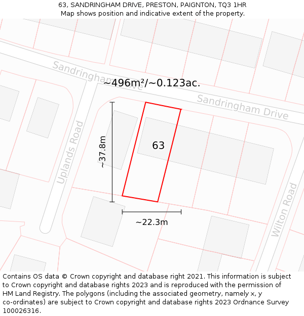 63, SANDRINGHAM DRIVE, PRESTON, PAIGNTON, TQ3 1HR: Plot and title map