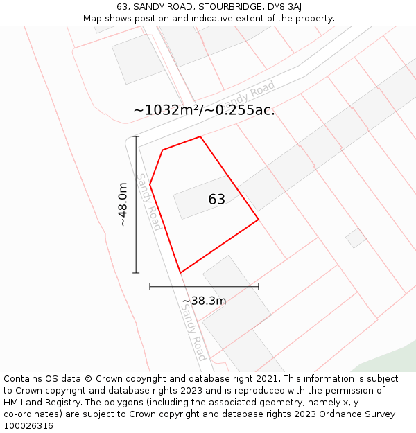 63, SANDY ROAD, STOURBRIDGE, DY8 3AJ: Plot and title map