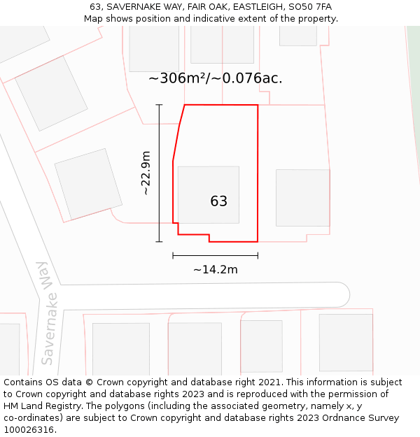 63, SAVERNAKE WAY, FAIR OAK, EASTLEIGH, SO50 7FA: Plot and title map