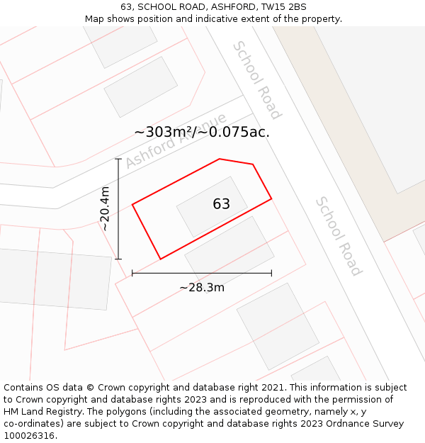 63, SCHOOL ROAD, ASHFORD, TW15 2BS: Plot and title map
