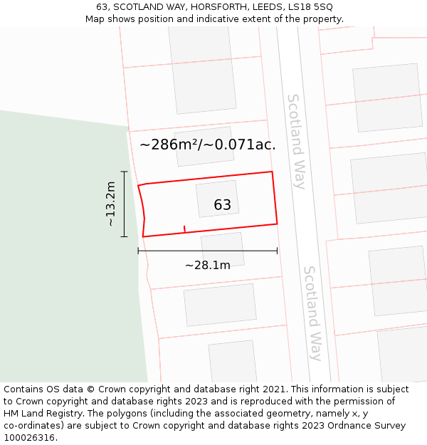 63, SCOTLAND WAY, HORSFORTH, LEEDS, LS18 5SQ: Plot and title map