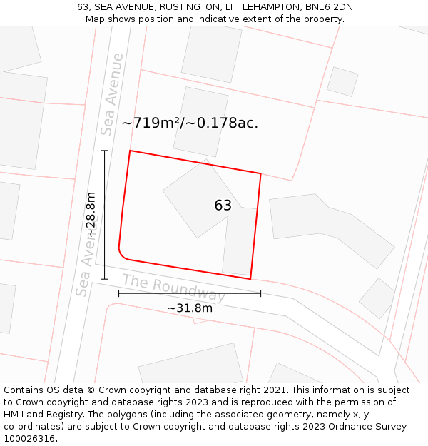 63, SEA AVENUE, RUSTINGTON, LITTLEHAMPTON, BN16 2DN: Plot and title map