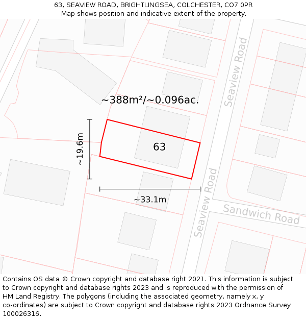 63, SEAVIEW ROAD, BRIGHTLINGSEA, COLCHESTER, CO7 0PR: Plot and title map