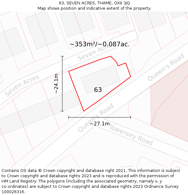 63, SEVEN ACRES, THAME, OX9 3JQ: Plot and title map