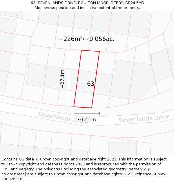63, SEVENLANDS DRIVE, BOULTON MOOR, DERBY, DE24 5AD: Plot and title map