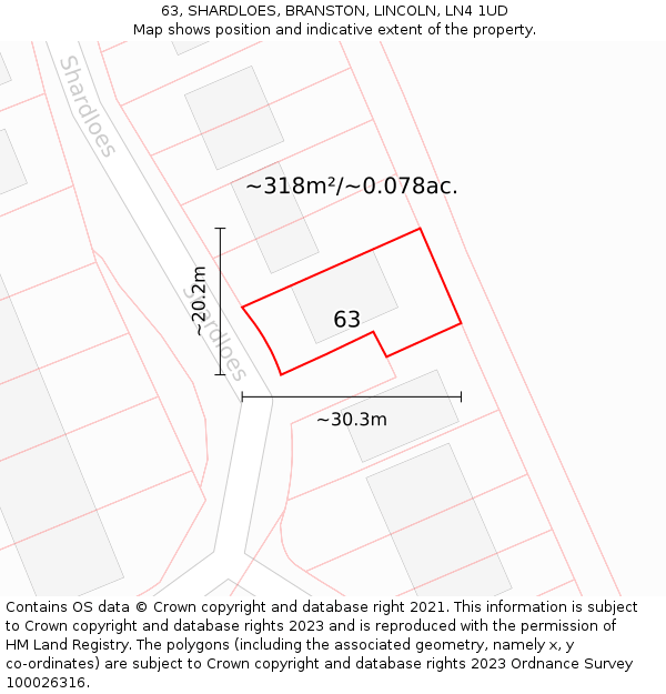 63, SHARDLOES, BRANSTON, LINCOLN, LN4 1UD: Plot and title map
