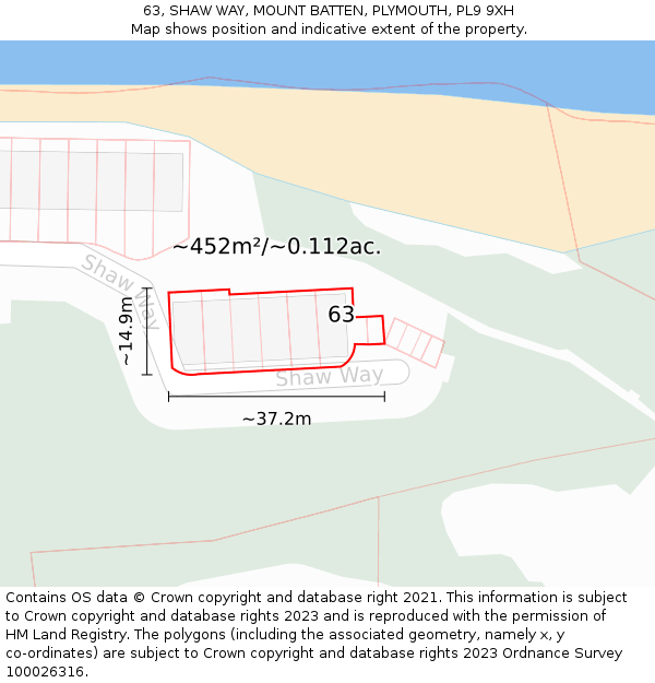 63, SHAW WAY, MOUNT BATTEN, PLYMOUTH, PL9 9XH: Plot and title map