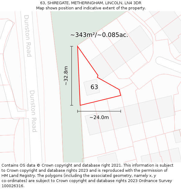 63, SHIREGATE, METHERINGHAM, LINCOLN, LN4 3DR: Plot and title map