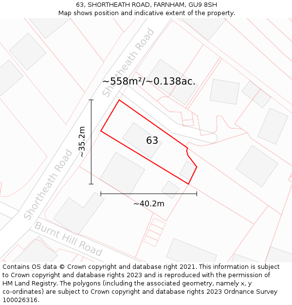 63, SHORTHEATH ROAD, FARNHAM, GU9 8SH: Plot and title map