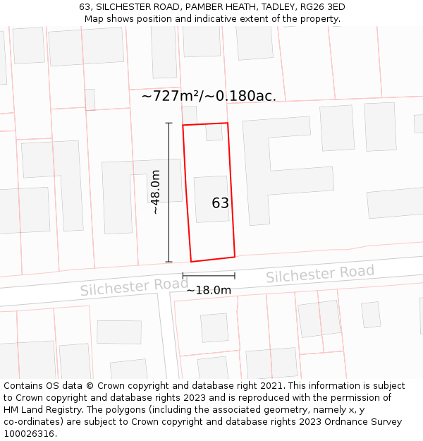 63, SILCHESTER ROAD, PAMBER HEATH, TADLEY, RG26 3ED: Plot and title map