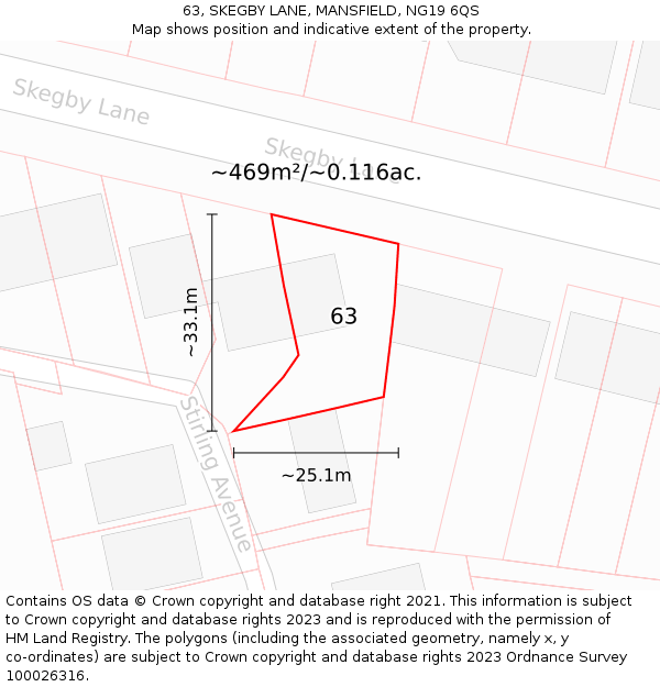 63, SKEGBY LANE, MANSFIELD, NG19 6QS: Plot and title map
