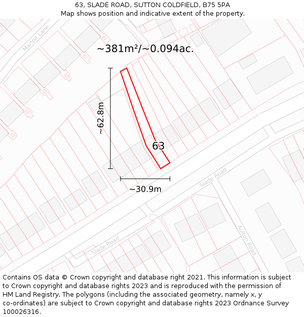 63, SLADE ROAD, SUTTON COLDFIELD, B75 5PA: Plot and title map