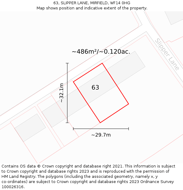 63, SLIPPER LANE, MIRFIELD, WF14 0HG: Plot and title map