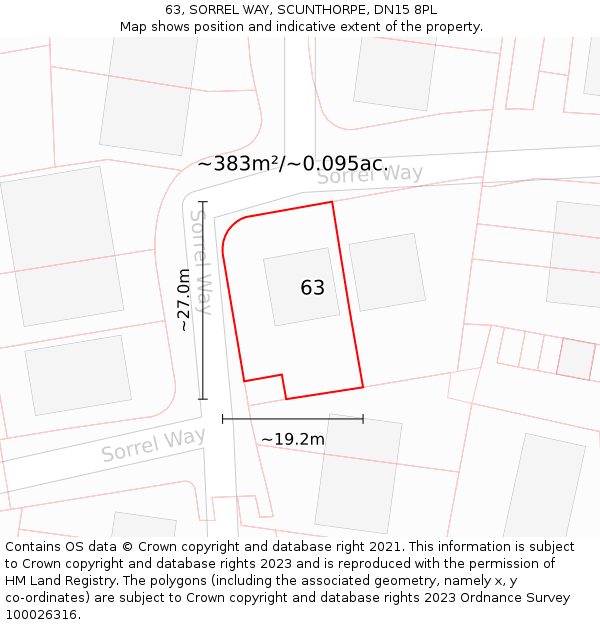 63, SORREL WAY, SCUNTHORPE, DN15 8PL: Plot and title map