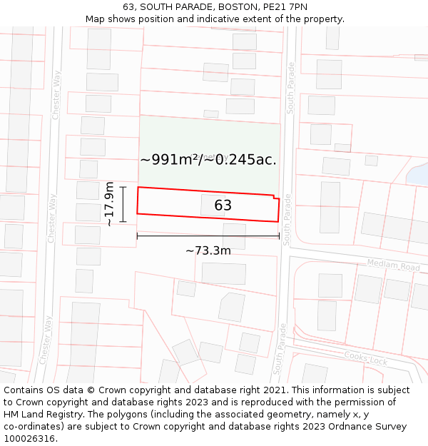 63, SOUTH PARADE, BOSTON, PE21 7PN: Plot and title map