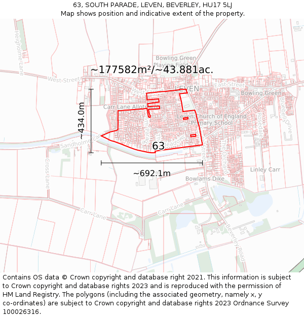 63, SOUTH PARADE, LEVEN, BEVERLEY, HU17 5LJ: Plot and title map