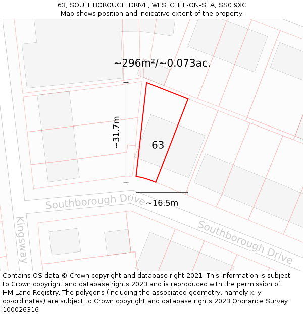 63, SOUTHBOROUGH DRIVE, WESTCLIFF-ON-SEA, SS0 9XG: Plot and title map