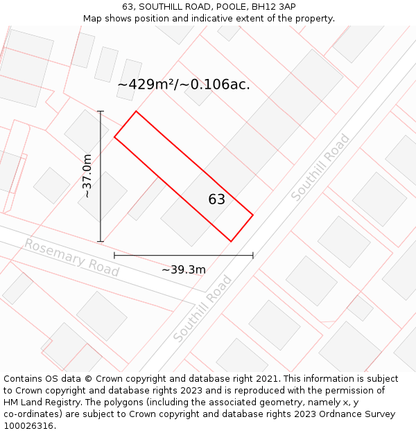 63, SOUTHILL ROAD, POOLE, BH12 3AP: Plot and title map