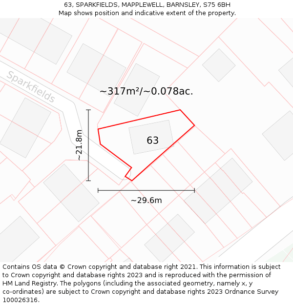 63, SPARKFIELDS, MAPPLEWELL, BARNSLEY, S75 6BH: Plot and title map