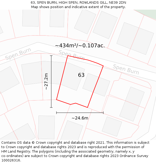 63, SPEN BURN, HIGH SPEN, ROWLANDS GILL, NE39 2DN: Plot and title map