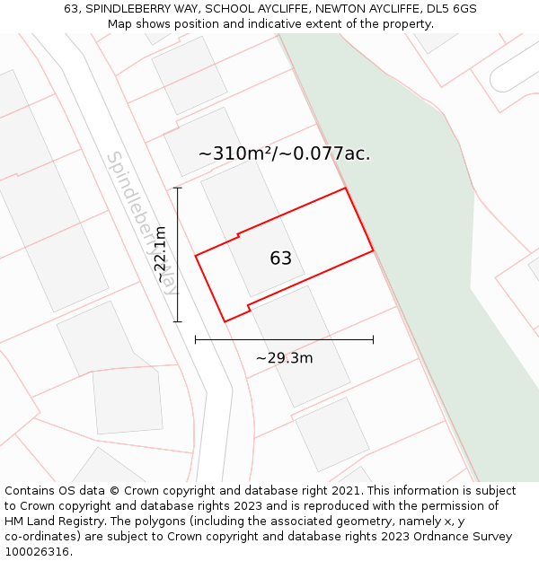 63, SPINDLEBERRY WAY, SCHOOL AYCLIFFE, NEWTON AYCLIFFE, DL5 6GS: Plot and title map
