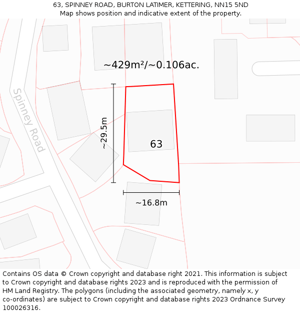 63, SPINNEY ROAD, BURTON LATIMER, KETTERING, NN15 5ND: Plot and title map