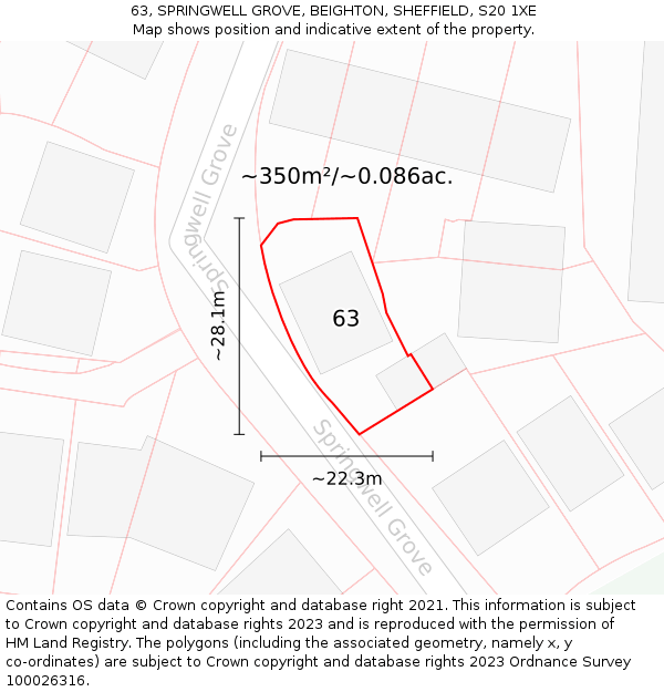 63, SPRINGWELL GROVE, BEIGHTON, SHEFFIELD, S20 1XE: Plot and title map