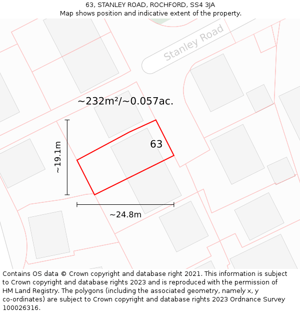 63, STANLEY ROAD, ROCHFORD, SS4 3JA: Plot and title map