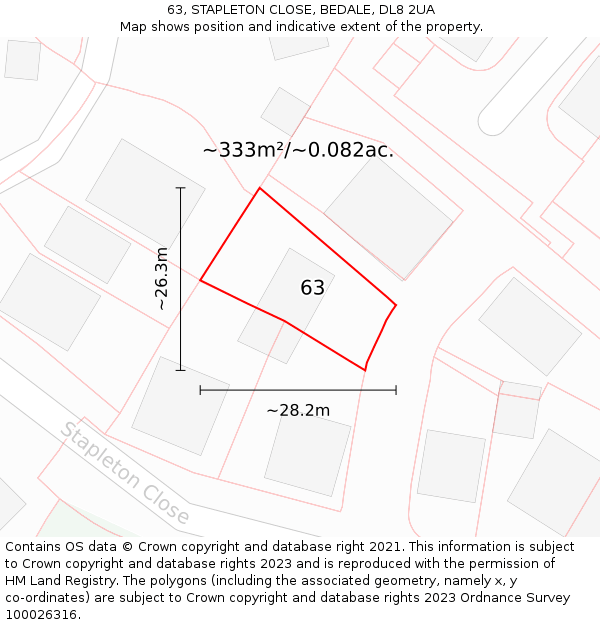 63, STAPLETON CLOSE, BEDALE, DL8 2UA: Plot and title map