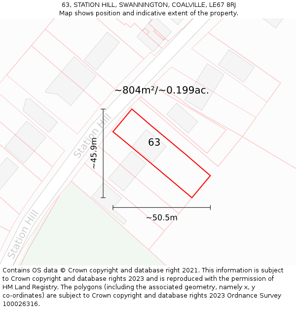63, STATION HILL, SWANNINGTON, COALVILLE, LE67 8RJ: Plot and title map