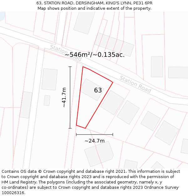 63, STATION ROAD, DERSINGHAM, KING'S LYNN, PE31 6PR: Plot and title map