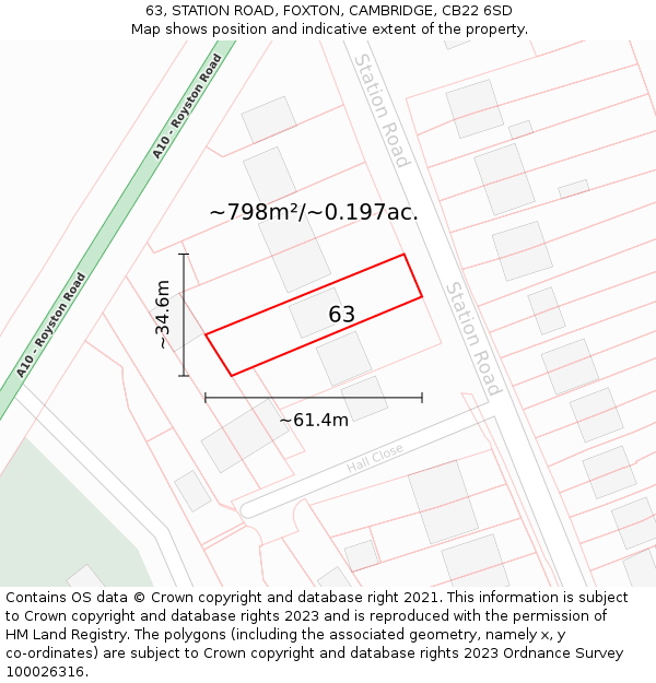 63, STATION ROAD, FOXTON, CAMBRIDGE, CB22 6SD: Plot and title map