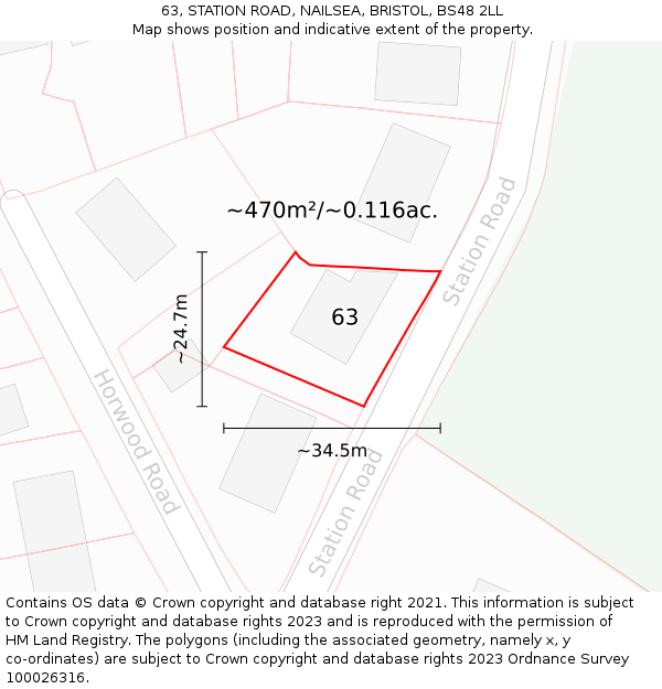 63, STATION ROAD, NAILSEA, BRISTOL, BS48 2LL: Plot and title map