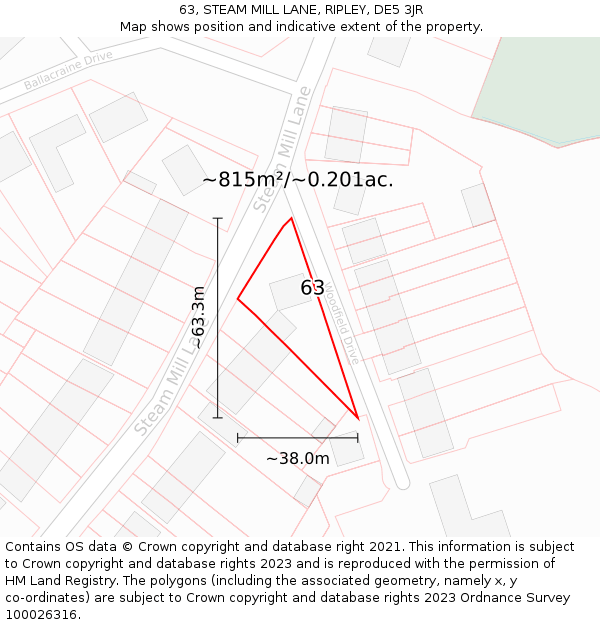 63, STEAM MILL LANE, RIPLEY, DE5 3JR: Plot and title map