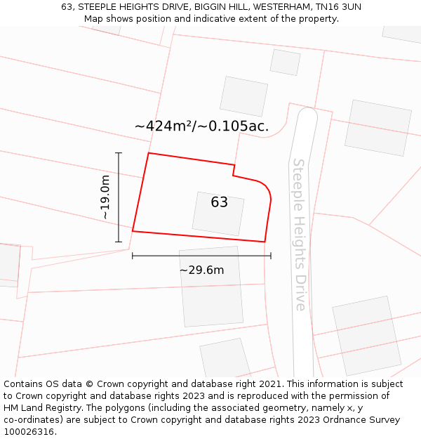 63, STEEPLE HEIGHTS DRIVE, BIGGIN HILL, WESTERHAM, TN16 3UN: Plot and title map