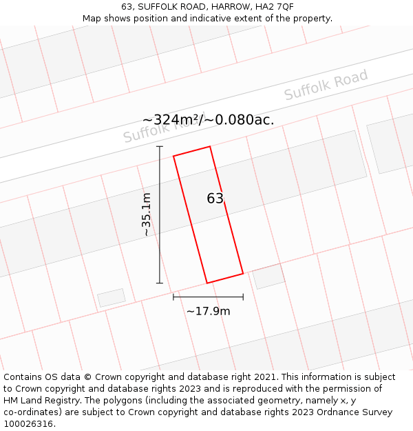 63, SUFFOLK ROAD, HARROW, HA2 7QF: Plot and title map
