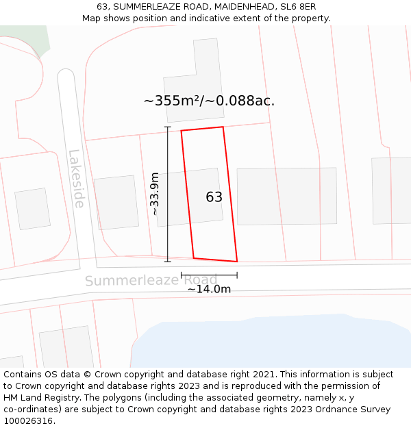 63, SUMMERLEAZE ROAD, MAIDENHEAD, SL6 8ER: Plot and title map