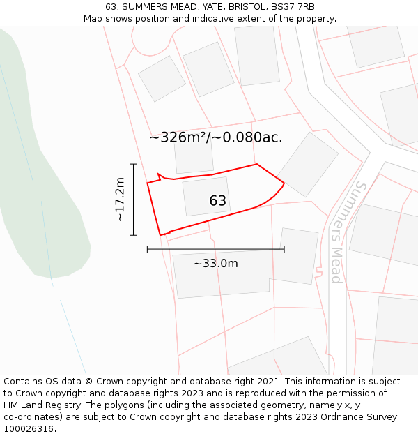 63, SUMMERS MEAD, YATE, BRISTOL, BS37 7RB: Plot and title map